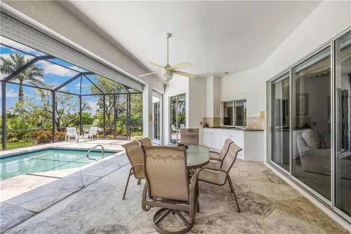 Dine by swimming pool view to #18 fairway