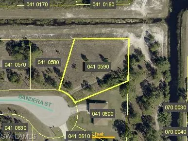 Aerial map of property and surrounding area with property parcel outlined