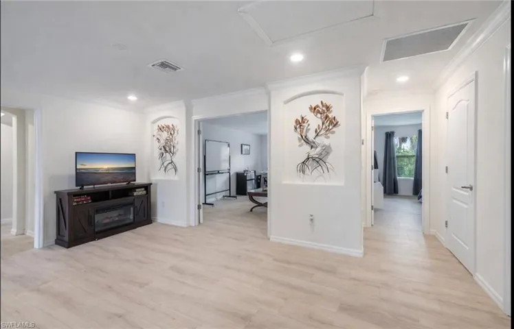 Upstairs landing, with new floors