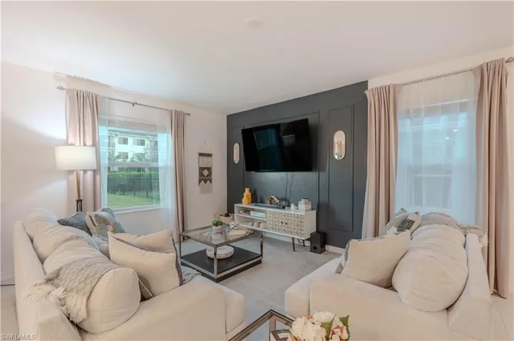 Living area with tile patterned flooring