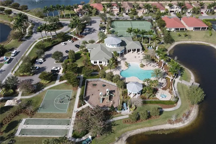 Aerial view with a water view and a residential view