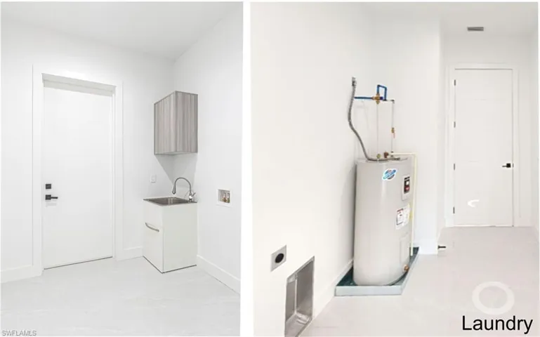 Utility room with a sink and electric water heater