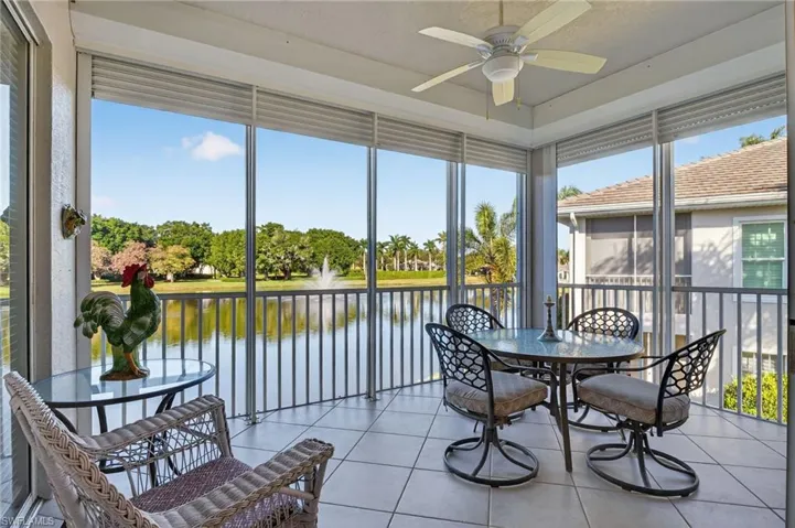 Lanai has a spectacular view of the lake, fountain, and sunsets