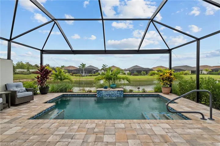 Swimming pool with southern pond view