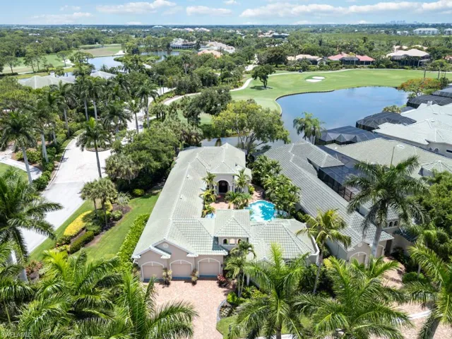 Aerial view with water and golf views