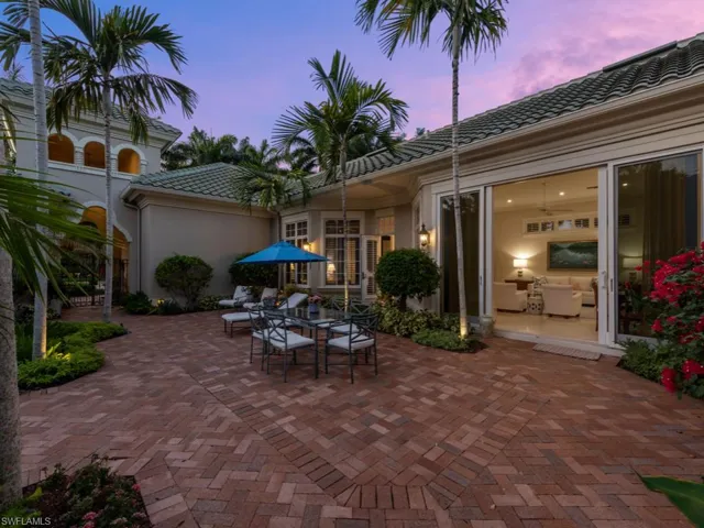 Courtyard at dusk open to great room