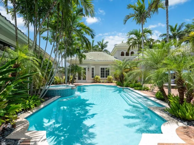 View of pool, spa and cabana