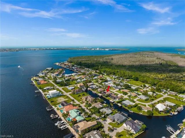 Aerial view of the house, river and Pine Island Sound