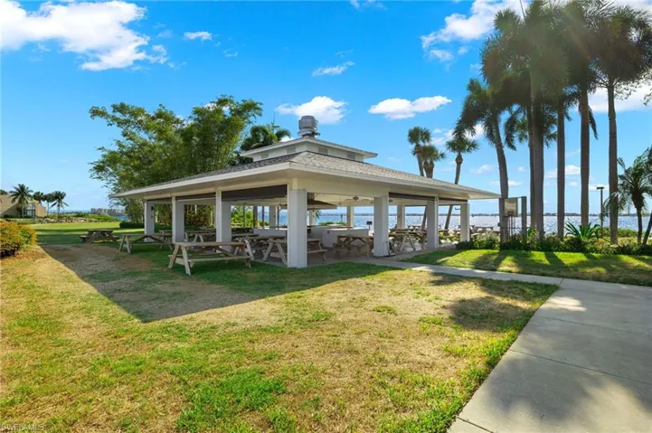 Covered pavilion on the river