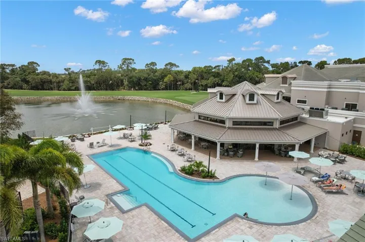 View of pool featuring a patio, a gazebo, and a water view