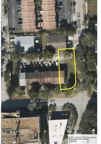 Aerial overview of property's location featuring property boundaries highlighted