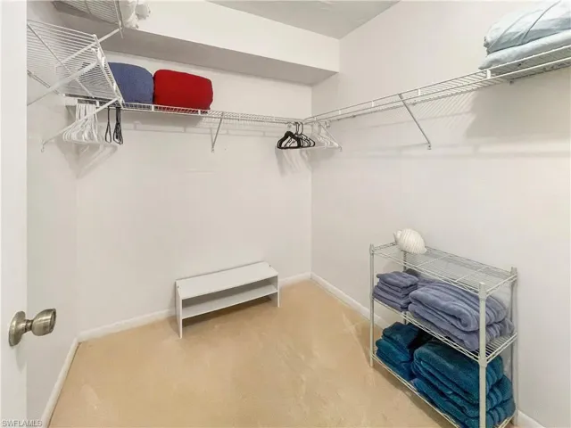 Walk in closet featuring carpet flooring