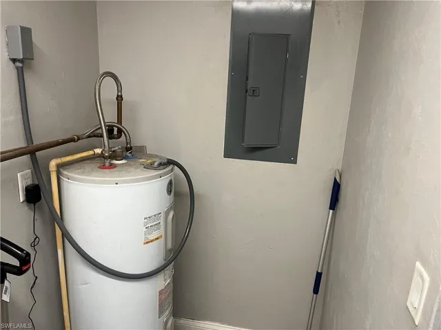 Utility room with electric panel and water heater
