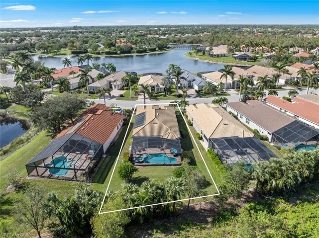Aerial view of rear of property, showing approx. lot lines