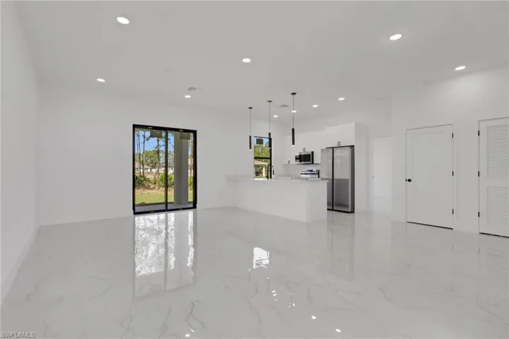 Living area and kitchen