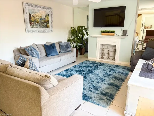 Living room with tile patterned flooring