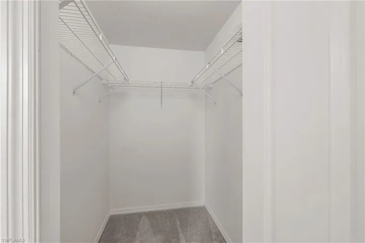 One of the spacious primary closets featuring carpet.