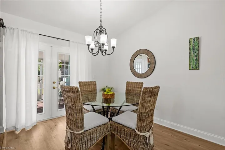 Bright dining area with a French door