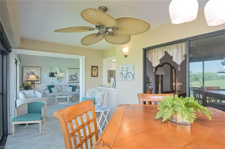 Dining space with ceiling fan