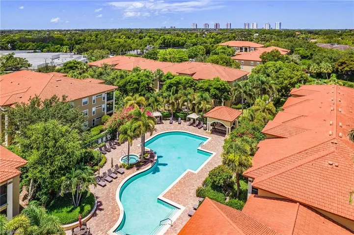 Bird's eye view of a pool area