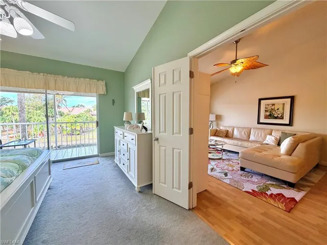 view from primary bedroom into the living room room