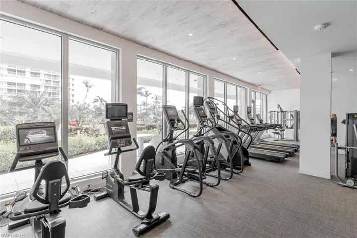 Exercise room featuring carpet floors and a wealth of natural light