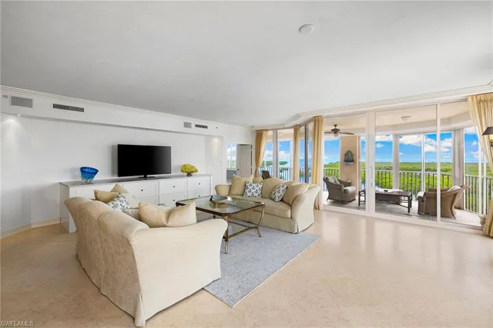 Living room featuring expansive windows and baseboards