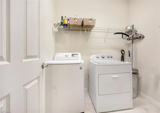 Laundry and added storage shelves.