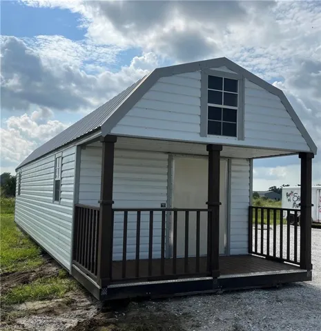 Front view of 12x40 Shed with front porch