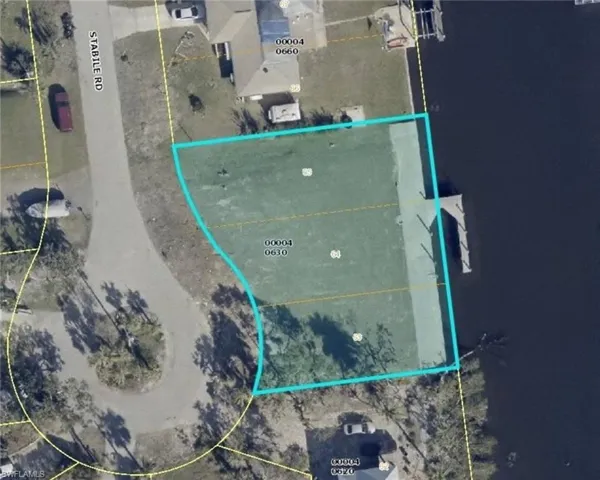 Aerial overview of property's location with property boundaries highlighted