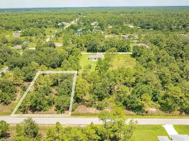 Aerial view of a heavily wooded area