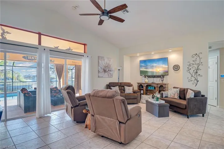 Living room with pocket sliding glass doors to patio
