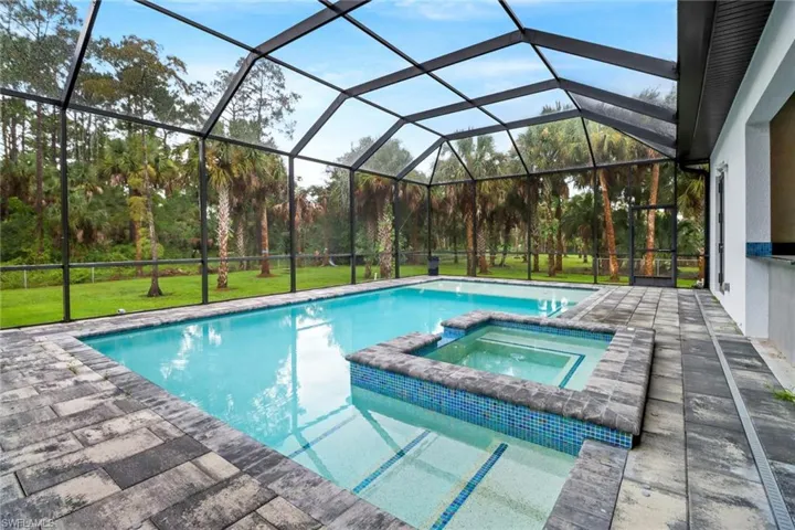 View of pool with an in ground hot tub, a patio area, and a lanai