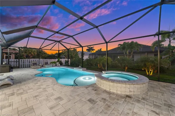 Gorgeous patio and pool in the evening