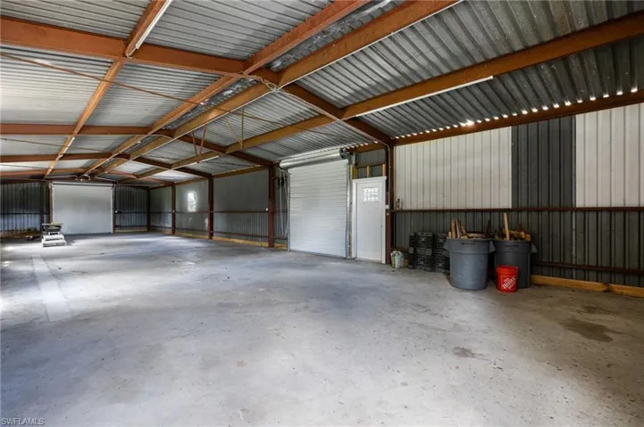 Garage with metal wall