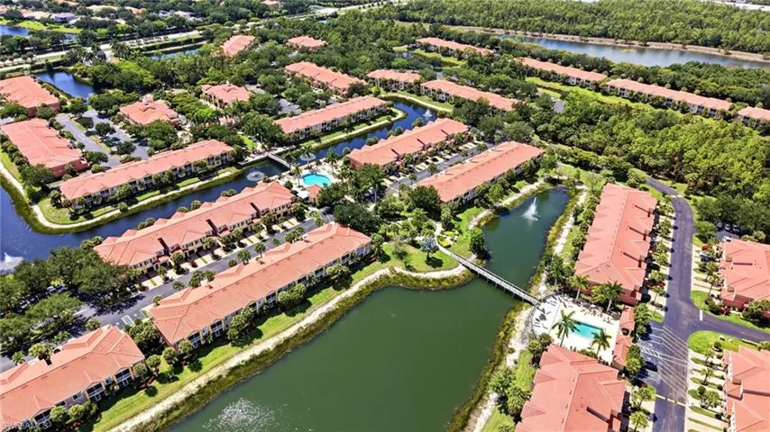 Aerial view showing both pools in the community, along with Tennis and Pickleball courts