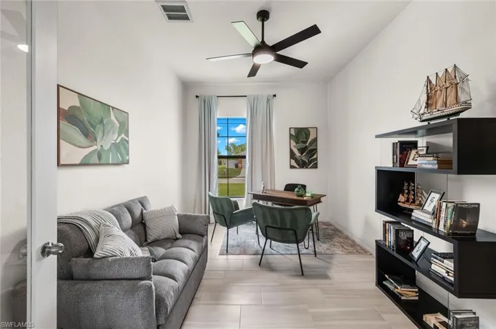 Home office with ceiling fan