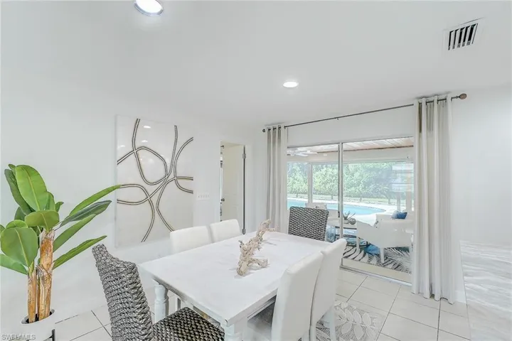 View of tiled dining room