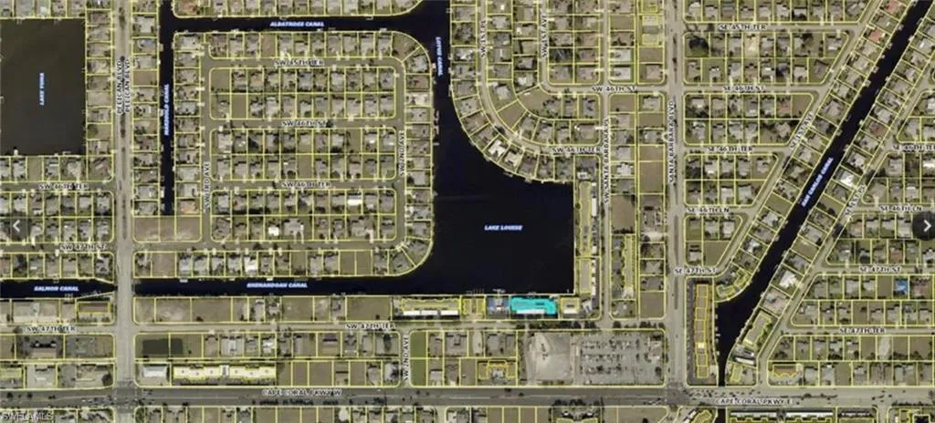 Aerial Map. Depicting property boundaries and water features