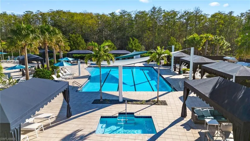 Partially shaded lap pool and hot tub...