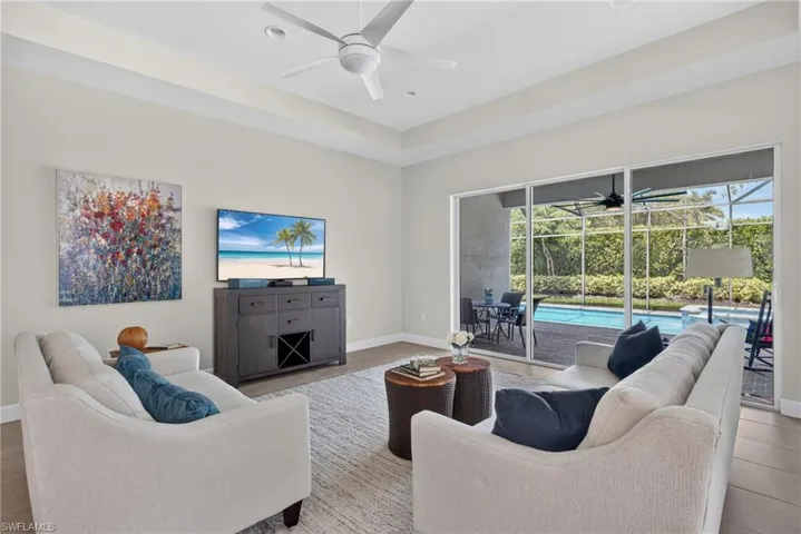 From anywhere in the great room you can enjoy the serenity of the pool and hot tub's water view! Ahh!