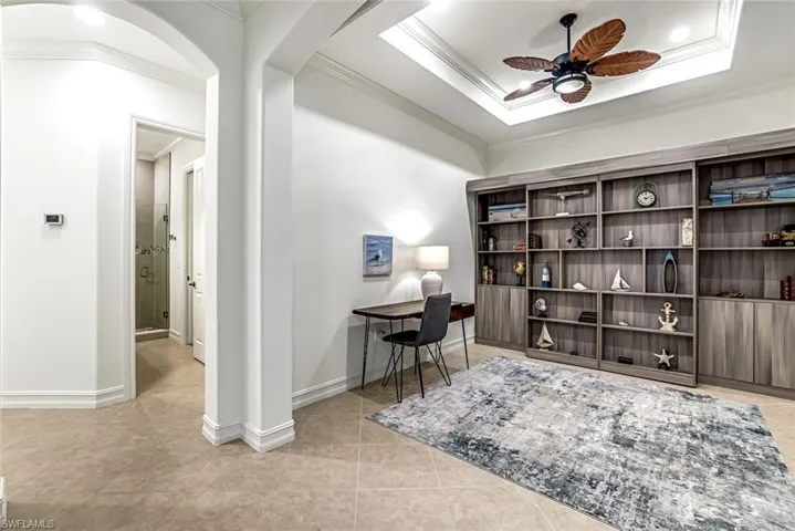 Flex space serving the purpose of home office by day....