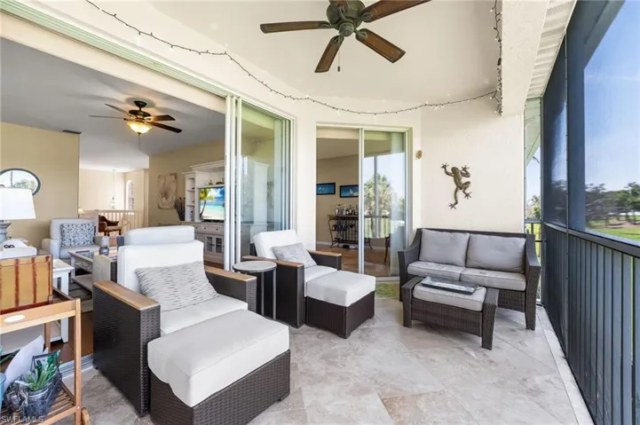 The lanai has tile laid on the diagonal.