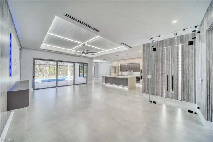 Great room with ceiling fan, LED lights