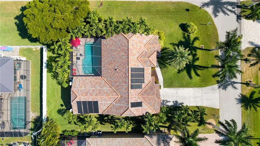 Drone / aerial view of a pool area