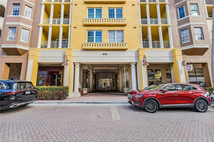 View of apartment building and lobby entrance