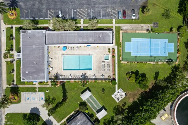 Drone / aerial view of a pool area