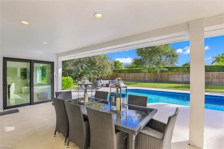 Fenced backyard featuring a patio area, outdoor dining area, and an outdoor living space