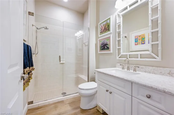 Guest Bathroom with walk in tile shower