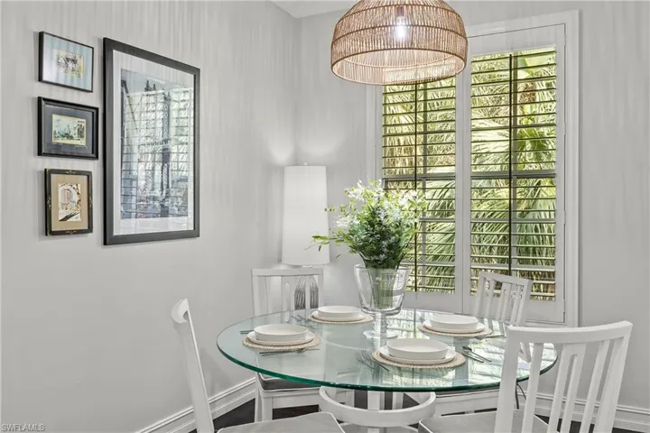 Dining room with an inviting chandelier